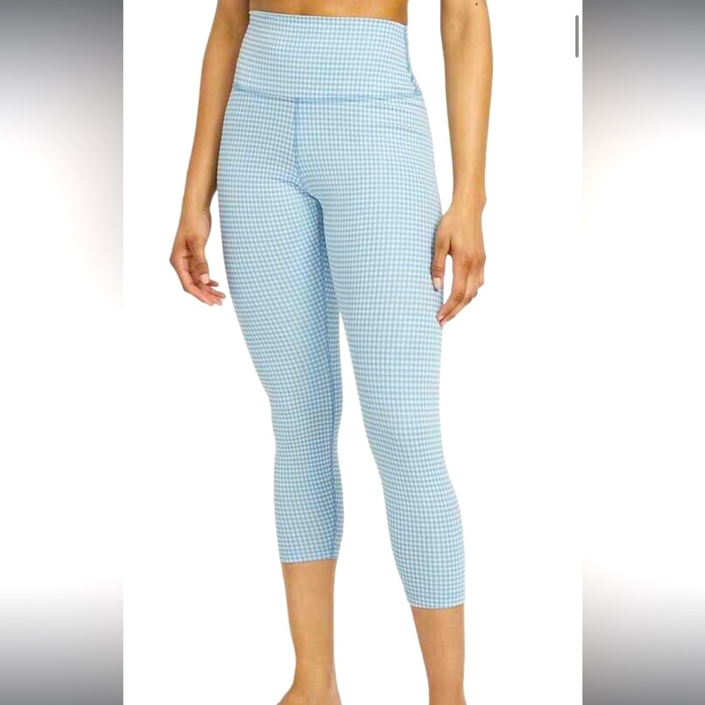 Nike Yoga Women's High-Waisted Crop Light Blue Gingham Leggings